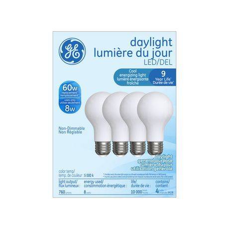 Ge Lighting Canada Led General Electric Daylight Glass Bulb A19 (4 units)