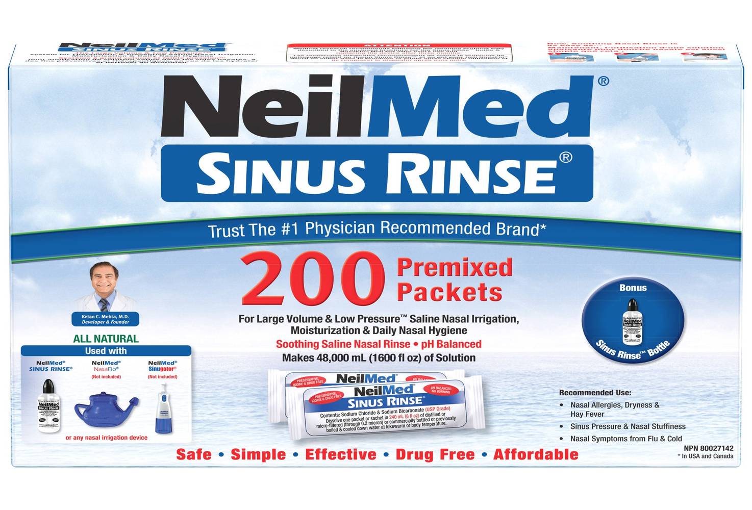 Neilmed Trousse Sinus Rinse - 200 Sachets / Neilmed Sinus Rinse Kit - 200 Packets
