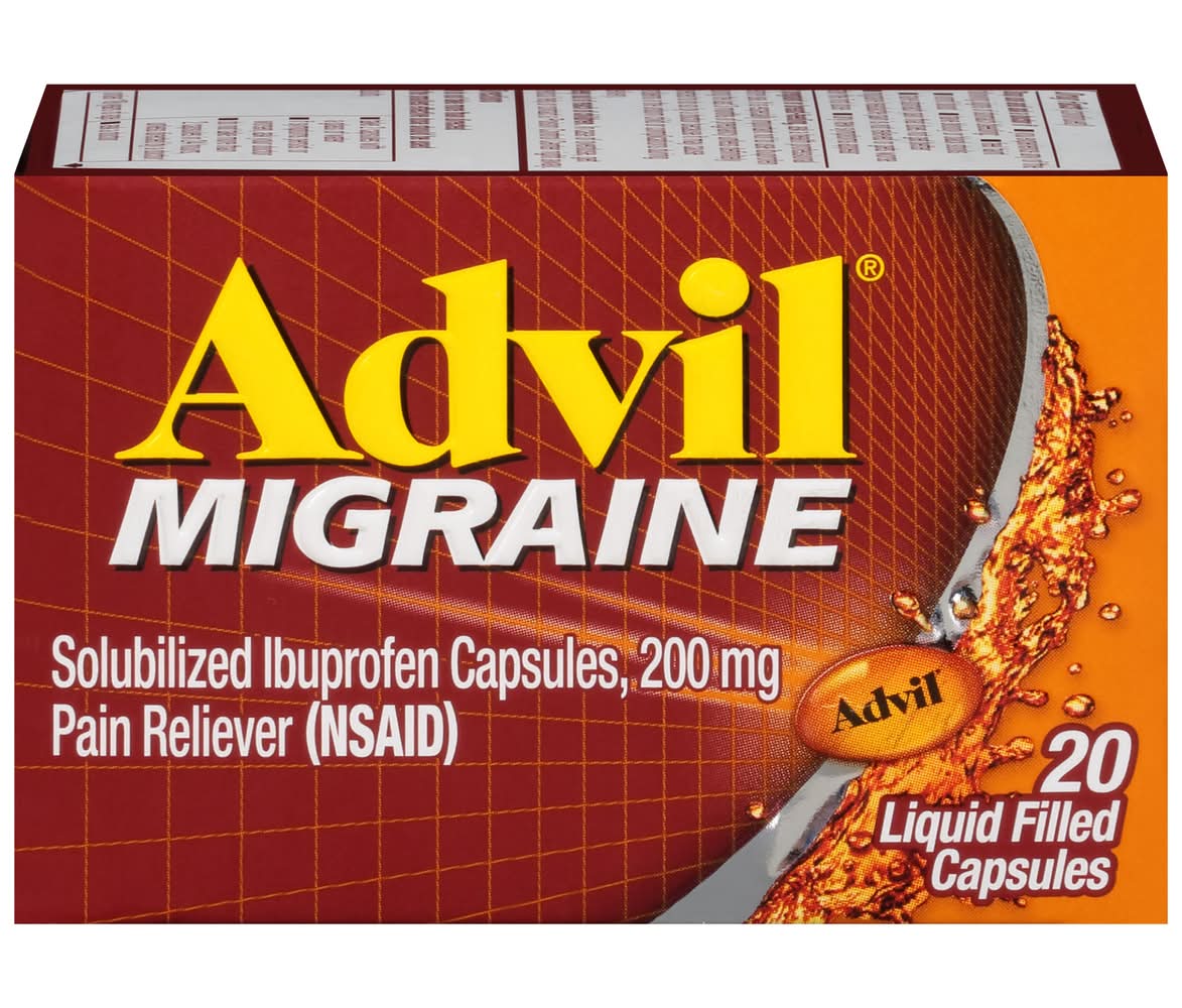 Advil Migraine Solubilized Ibuprofen 200 mg Pain Reliever Liquid Filled Capsules (20 ct)