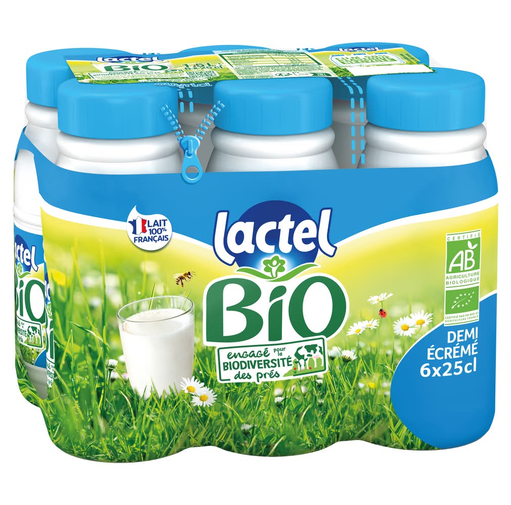 Lactel - Lait demi-écrémé uht bio (6 x 250ml)