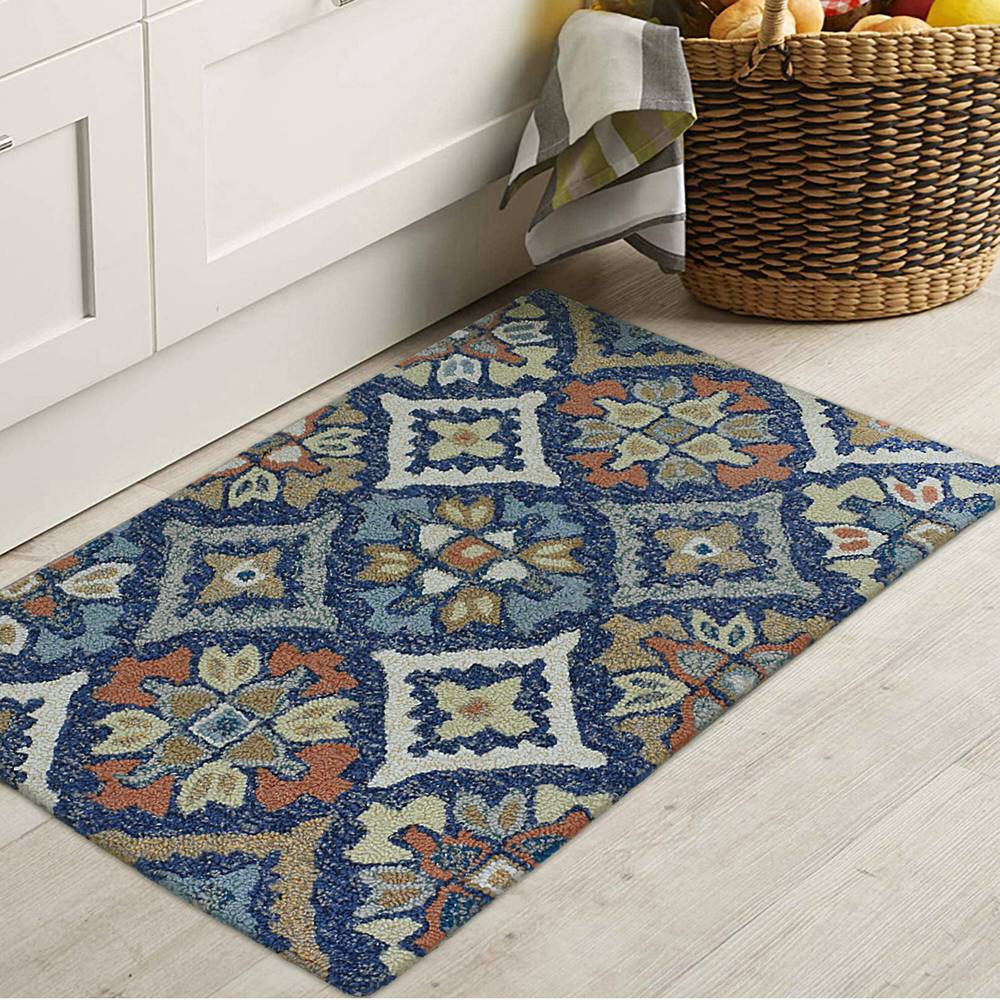 allen + roth with STAINMASTER 2 X 3 (ft) Blue Indoor/Outdoor Medallion Throw Rug | JJ-19866