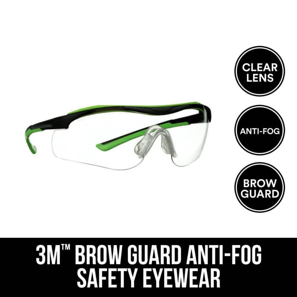 3M Black/Green, Brow Guard Eyewear With Clear Lens