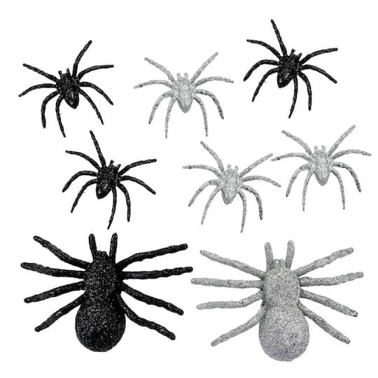 Black & Silver Glitter Spiders, 8Ct. By Ashland