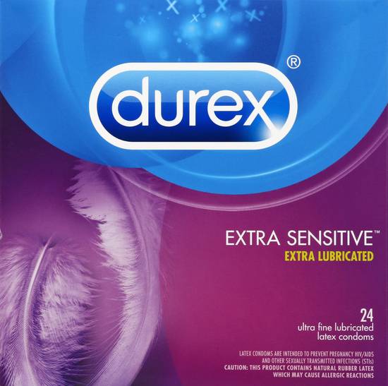 Durex Extra Sensitive & Lubricated Latex Condoms (24 ct)