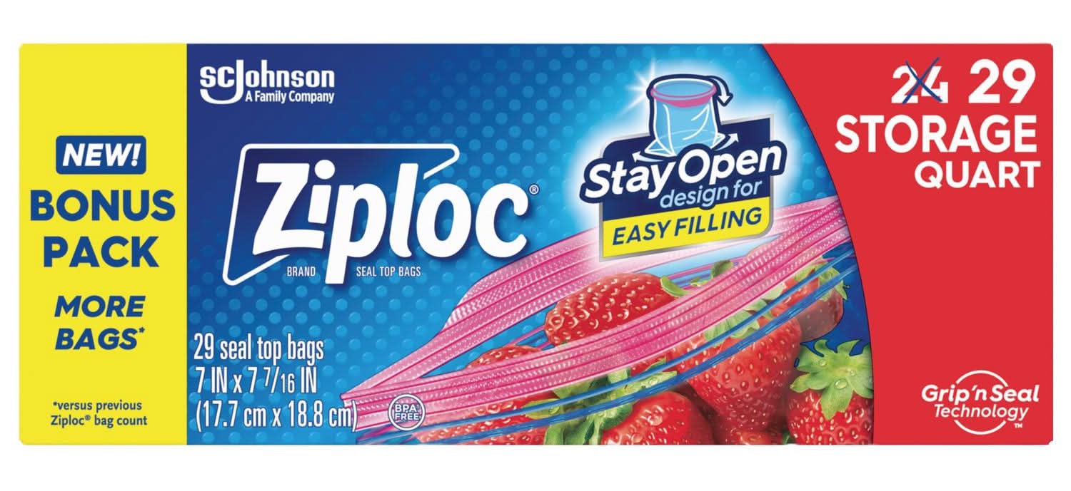 Ziploc Grip 'N Seal Technology 1 Qt Clear Zipper Storage Bag 29 Pk