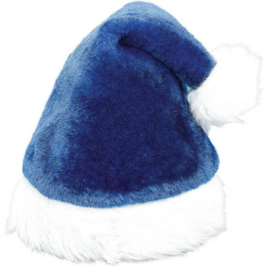 Plush Blue Adjustable Santa Hat for Kids Adults