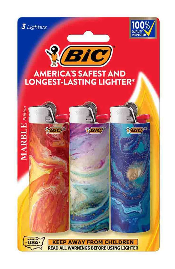 BiC Special Edition Marble Series Lighters Pocket Style Assorted Colors 3ct