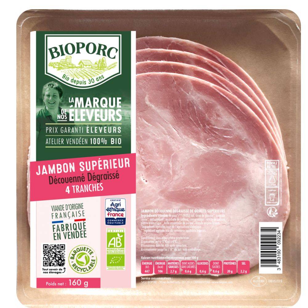 Bioporc - Jambon supérieur découenné dégraissé (4 unités)