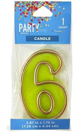 Festive Voice 6 Numeral Candle, 2.87 In*1.75 In, Gold Accent