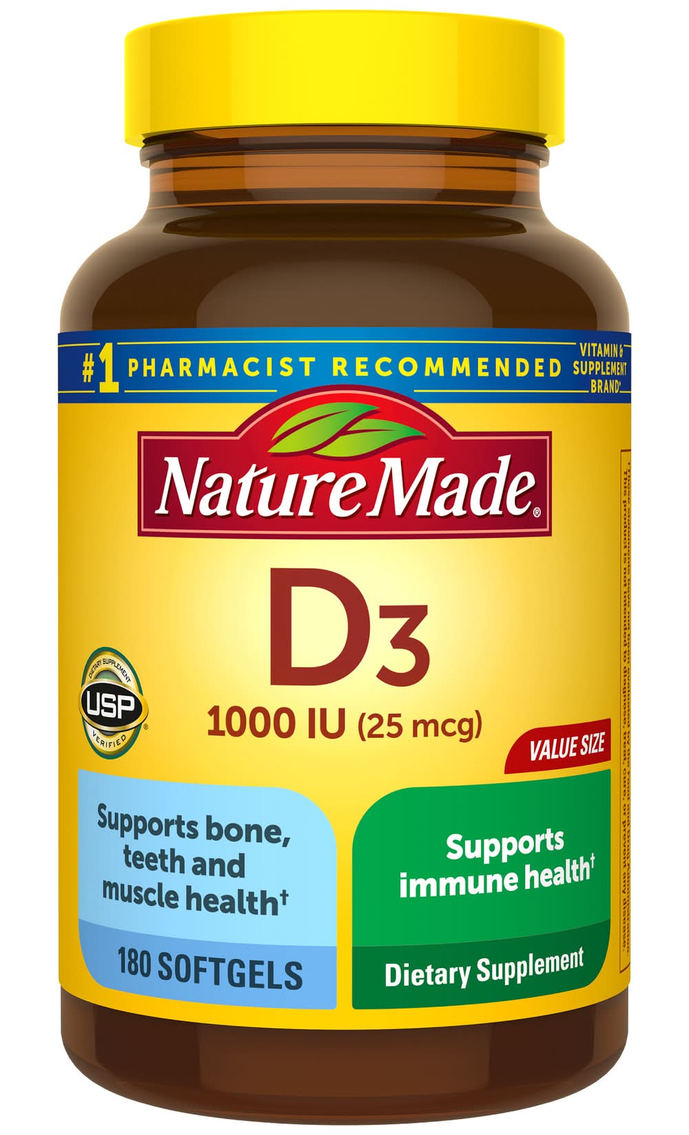 Nature Made Vitamin D3 25 Mcg Supplement (2.9 oz, 180 ct)