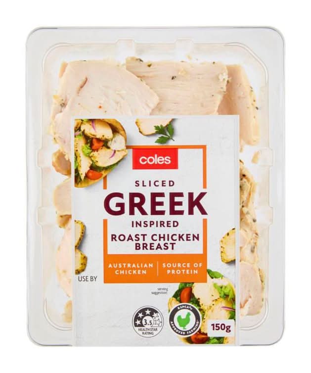 Coles Sliced Greek Inspired Roast Chicken Breast 150g