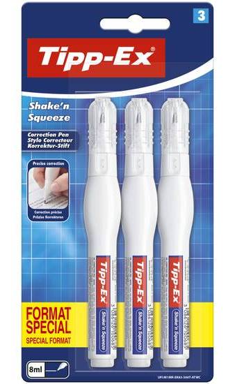 Tipp-ex shake'n squeeze stylos correcteurs - 8 ml, blister format spécial de 3