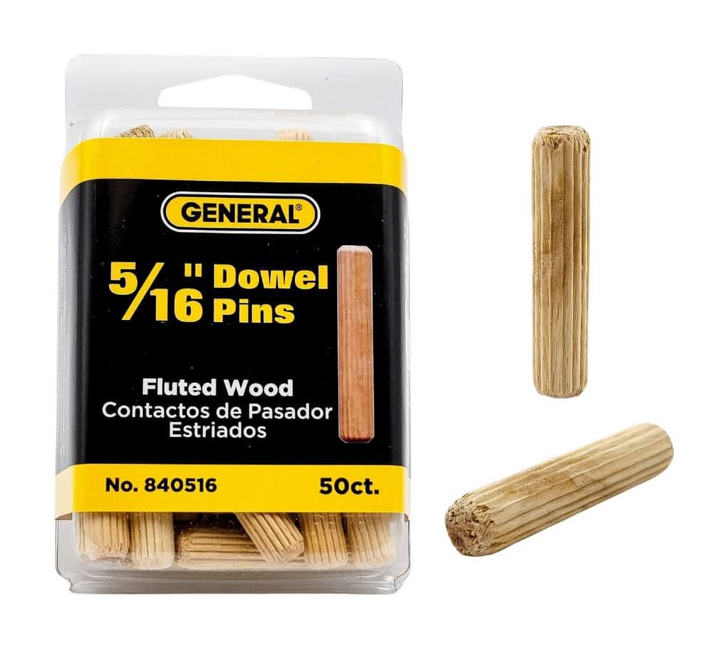 General Tools 1.5 In. X 5/16 In. Wooden Round Fluted Dowel Pins (50-Pack)