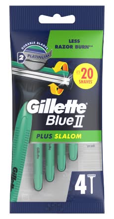 Gillette Blue Ii Plus Slalom Disposable Razors With Two Blades and Pivoting Head (4 pack)