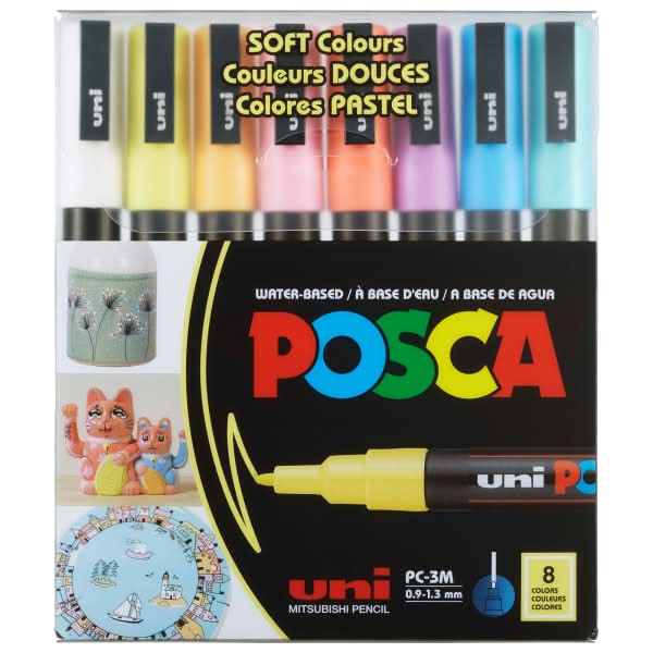 POSCA PC 3M Water Based Paint Markers, Reversible Fine Tip (0.9 1.3mm), Soft Colors, 8ct