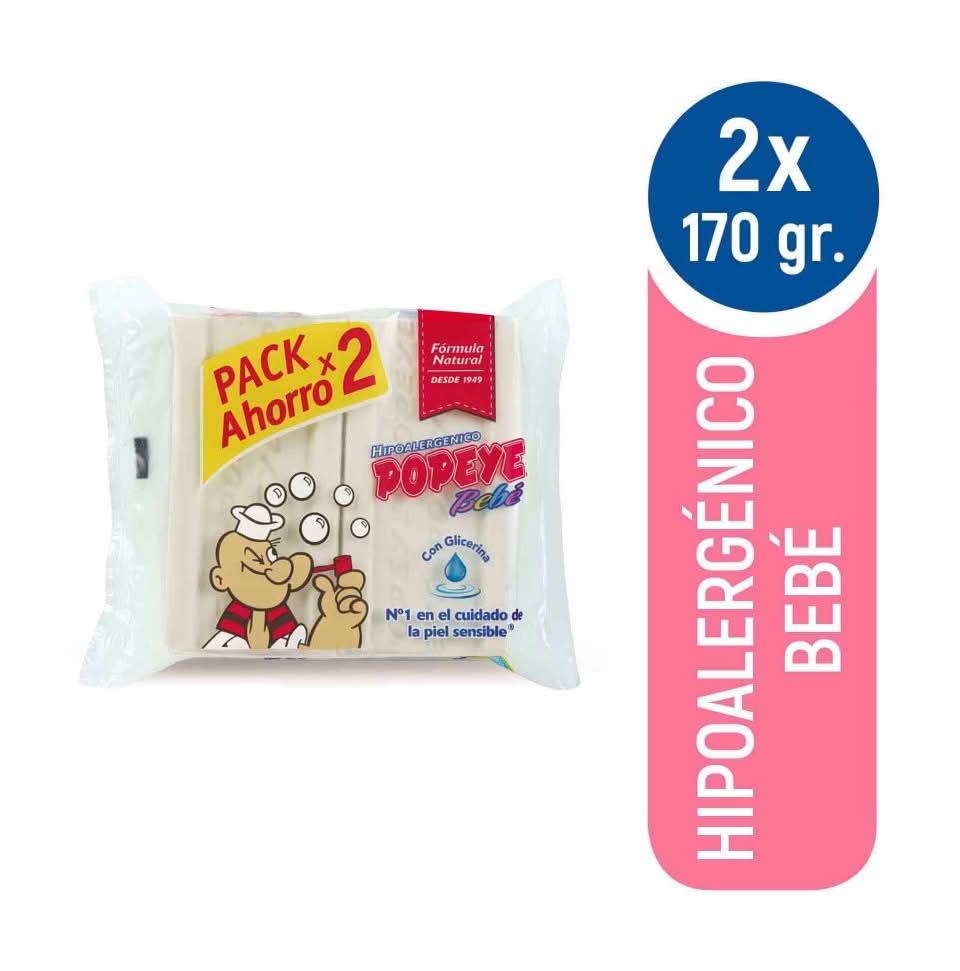 Popeye · Jabón hipoalergénico con glicerina para bebé (2 x 170 g)