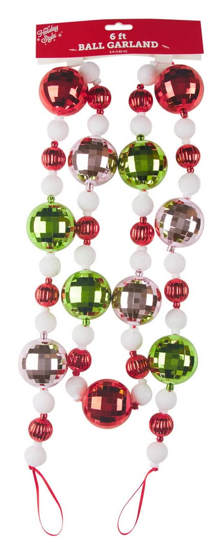 Holiday Style Christmas Fun Ball Garland, 6 ft, Assorted