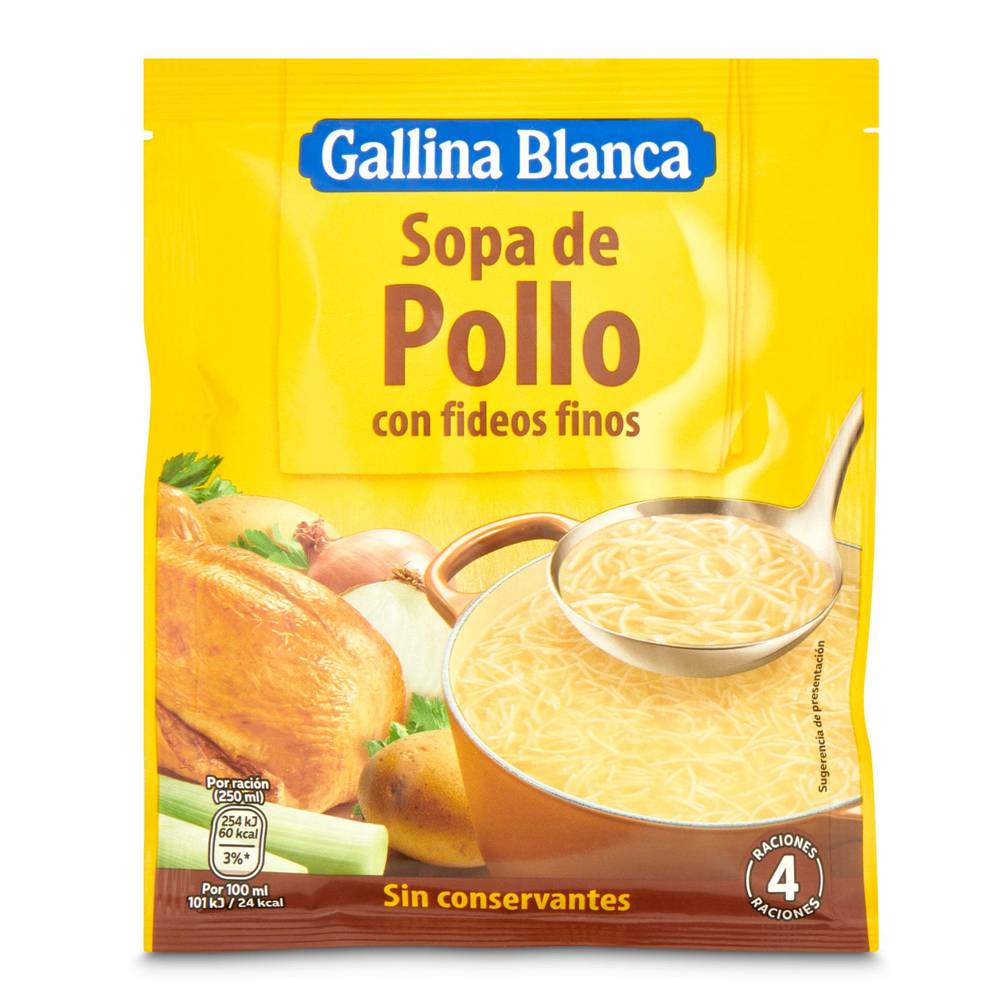 Sopa De Pollo Con Fideos Gallina Blanca Sobre 71 G