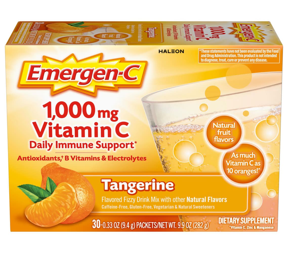 Emergen-C 1000 Mg Vitamin C Supplement Fizzy Drink Mix, Tangerine (30 x 0.33 oz)