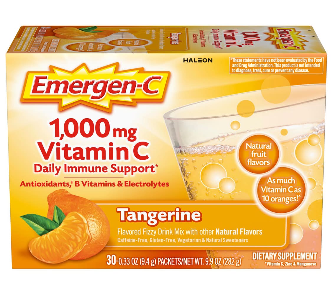 Emergen-C Vitamin C Supplement Fizzy Drink Mix 1000 mg, Tangerine (30 x 0.33 oz)