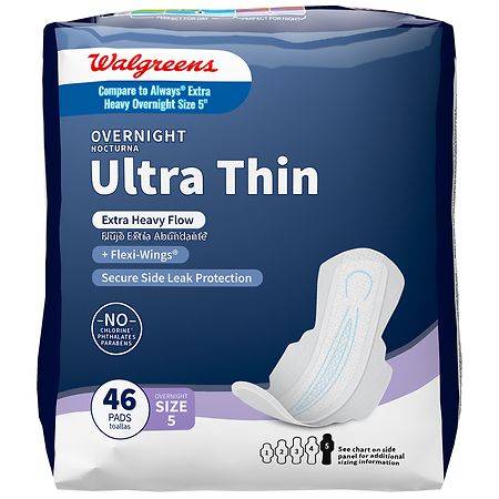 Walgreens Ultra Thin Pads With Flexi Wings, Extra Heavy Absorbency Unscented, Size 5 (46 ct)