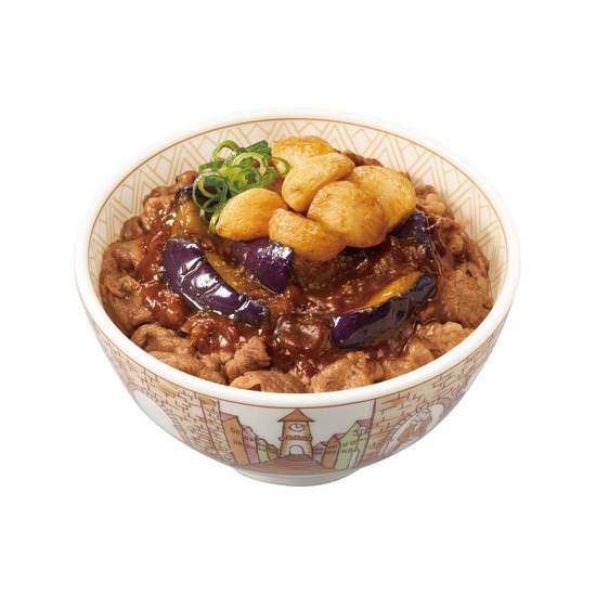 にんにくスパイシー麻婆茄子牛丼 Gyudon w/ Spicy Mapo Eggplant & Fried Garlic