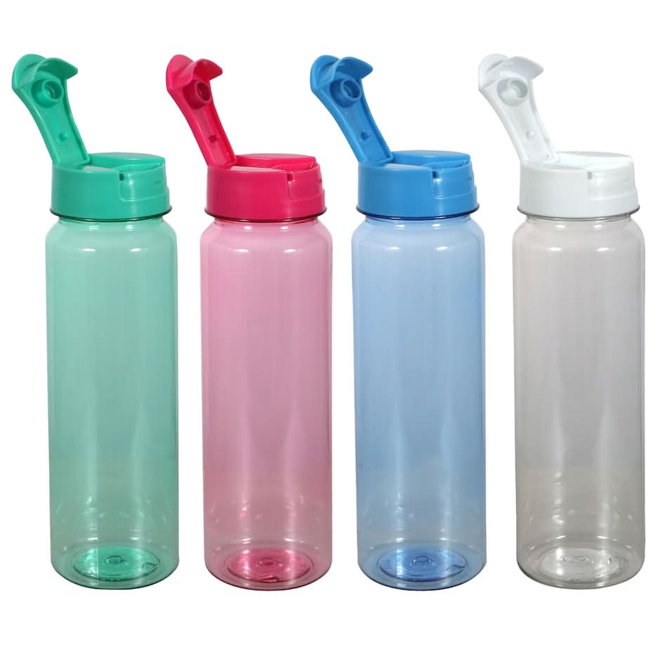 Plastic Water Bottle With Flip-Top Lid 30 oz, Translucent