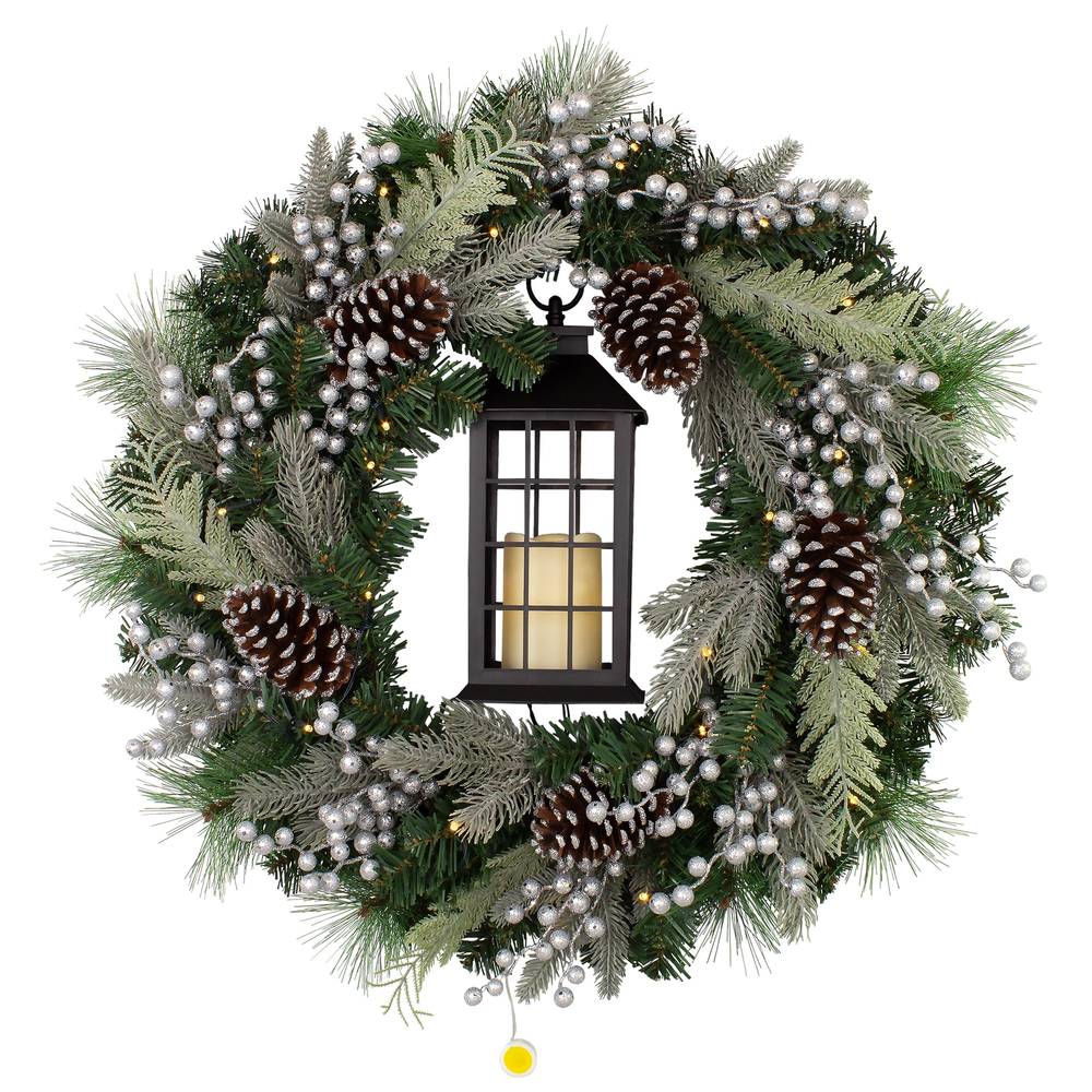 Holiday Living 30-in Pre-lit Indoor Battery-operated Green,Black Artificial Christmas Wreath | B660290