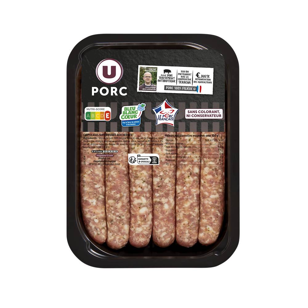 Les Produits U - Porc chipolata sans colorant ax herbes france (6)