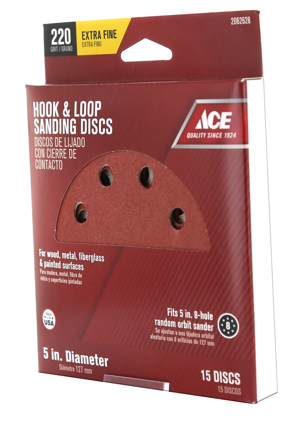 ACE 5 In. Aluminum Oxide Hook And Loop Sanding Disc 220 Grit Very Fine 15 Pk