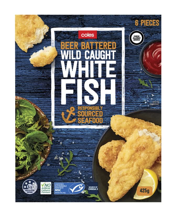 Coles Beer Battered Wild Caught Fish Fillets (425g, 6 pack)