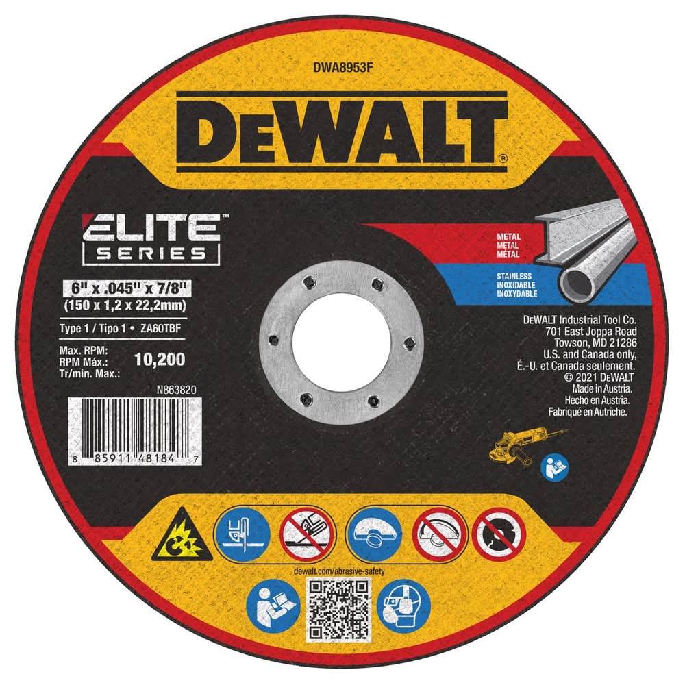 Dewalt Elite Series 6 In. D X 7/8 In. Metal/Steel Cutting Wheel 1 Pk