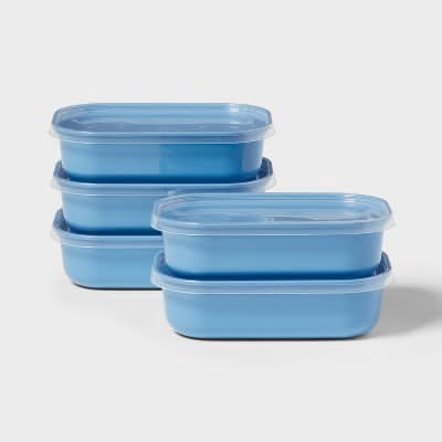 Room Essentials Single Compartment Food Storage Container Set 4 Cup, Blue/Transparent (5 ct)