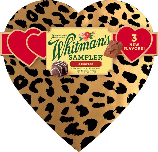 Order Whitman's Sampler Valentine's Day Cheetah Heart Assorted Milk Chocolate & Dark Chocolate Gift Box, 6.25 o food online from CVS store, OCEAN SPRINGS on bringmethat.com