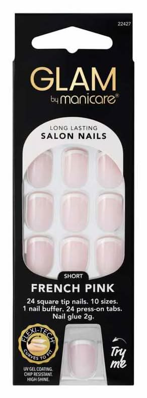 Glam by Manicare Press On Nails Short Square Kit French Pink
