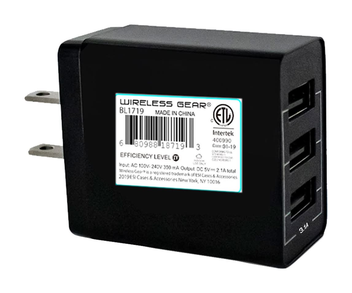 Wireless Gear 3 Port Usb Ac Car Charger, Black