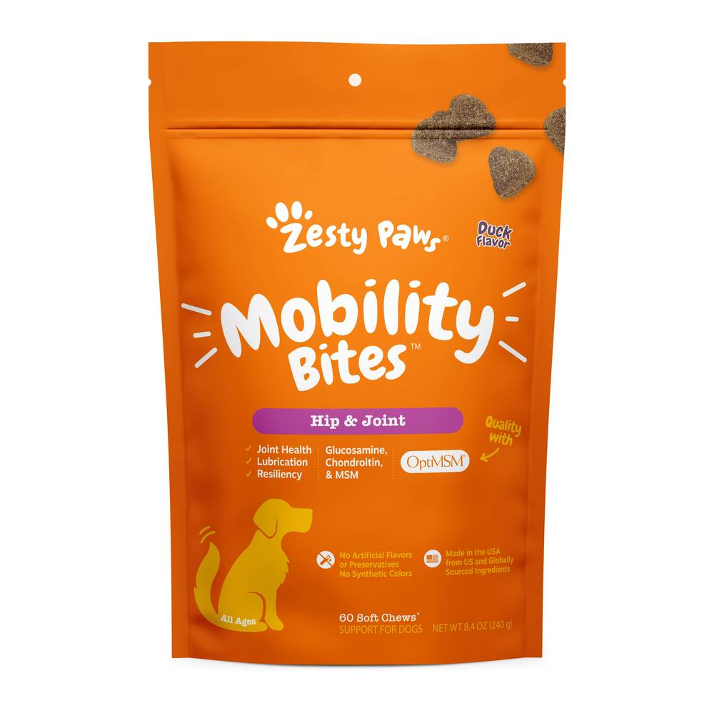 Zesty Paws Mobility Bites Hip & Joint Bites Soft Duck Chews For Dogs (12.7 oz, 90 ct)