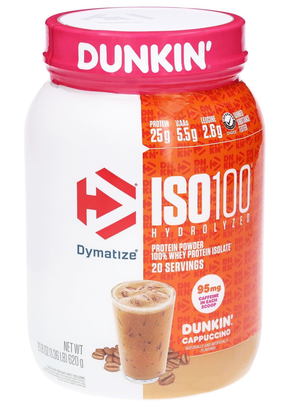 Dymatize Iso 100 Hydrolised Protein Powder, Dunkin Cappuccino (1.3 lbs)
