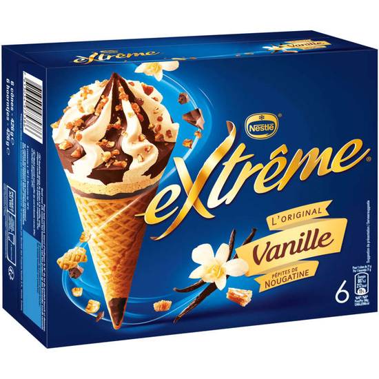 Extreme l'original cônes glacés vanille avec pépites de nougatine x6 437 g