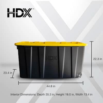 Hdx 77 Gal. Tough Storage Tote With Wheels In Black With Yellow