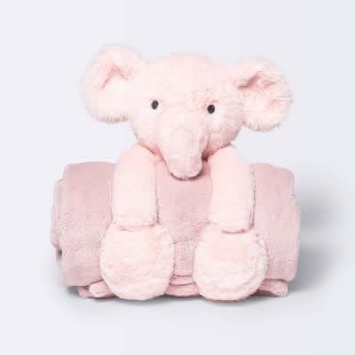 Cloud Island Elephant Plush Blanket With Soft Toy, 14 in, Pink