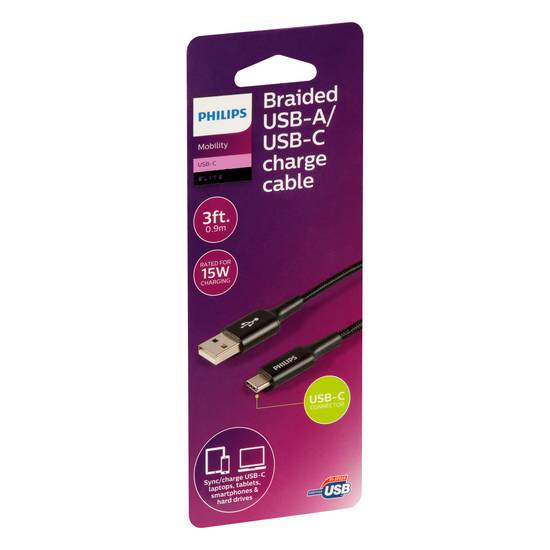 Philips Braided 3 Feet Usb-A / Usb-C Charge Cable