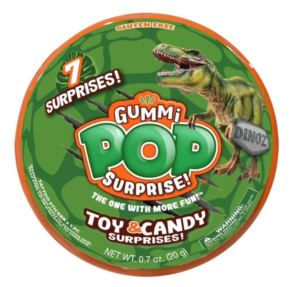 Gummi Pop Surprise Fun Fruit Gummy Toy Candy Surprises - 5 Pack with Toy Dinosaurs and Stickers - Collectible Confections-Soft - 0.7 oz. | SFN03002