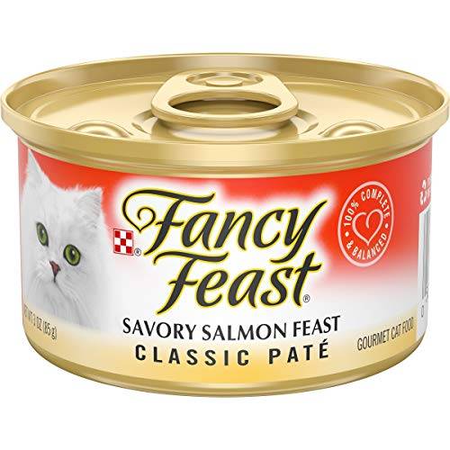 Purina Fancy Feast Grain Free Pate Wet Cat Food, Classic Pate Savory Salmon Feast - Count 24