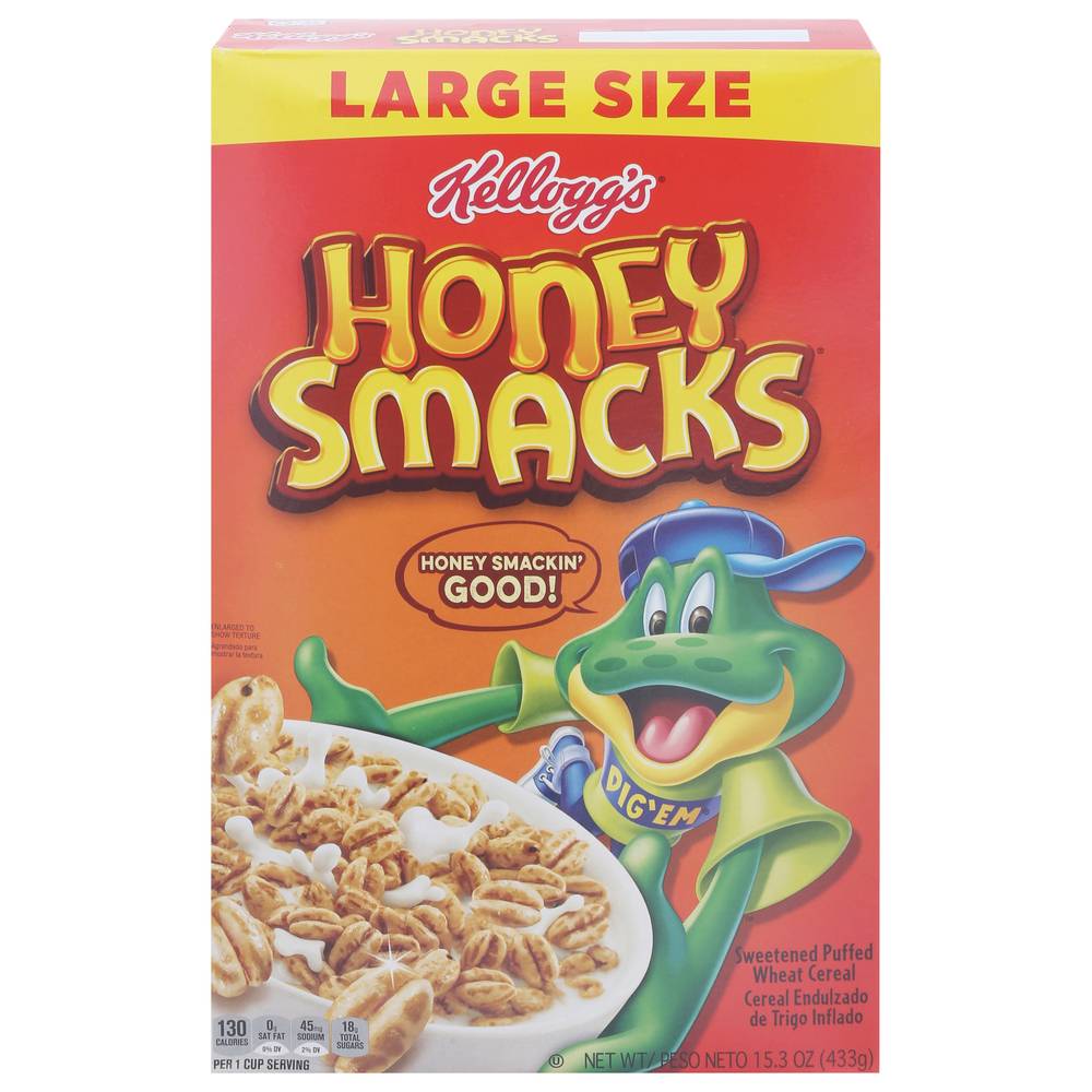 Honey Smacks Sweetened Puffed Wheat Cereal Large Size (15.3 oz)