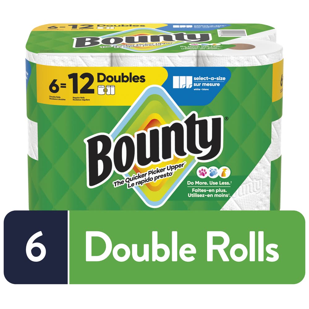 Bounty Select a Size 2 Ply Double Paper Towel Rolls, 11x5.9 in, White (6 ct)