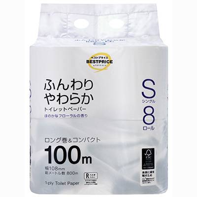 トップバリュ　ベストプライス　ふんわりやわらかトイレットペーパー　ほのかなフローラルの香り　シングル　１００ｍ×８ロール