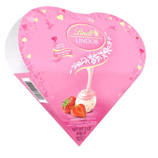 Order Lindt LINDOR Strawberries and Cream White Chocolate Candy Truffles Friend Heart, Valentine's Day White Chocolate with Strawberries and Cream White Truffle Filling, 3 oz. food online from CVS store, Providence County on bringmethat.com