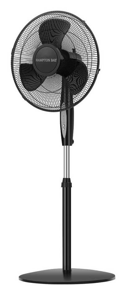 HAMPTON BAY 3 Speed Digital Oscillating Standing Fan With Adjustable Height, 16", Black