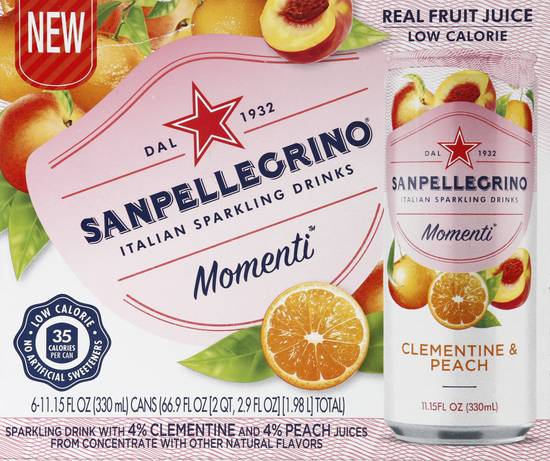 San Pellegrino Momenti Clementine & Peach Italian Sparkling Drink (6 ct, 11.15 fl oz)
